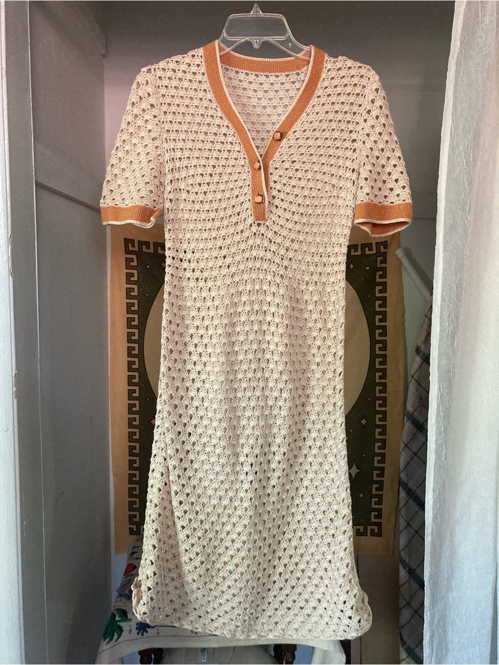 Vintage 70s Era Crochet Dress Size Small